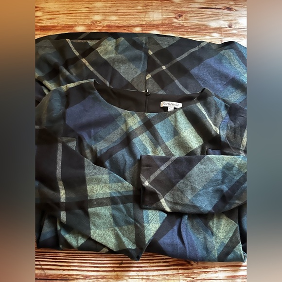 Northstyle Blue Green Plaid Midi Pocket Women's Dress 8 - Picture 14 of 14